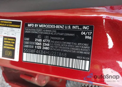 2017 Mercedes-Benz C 300 Sport 4Matic from USA, damaged, VIN 55SWF4KB4HU221868